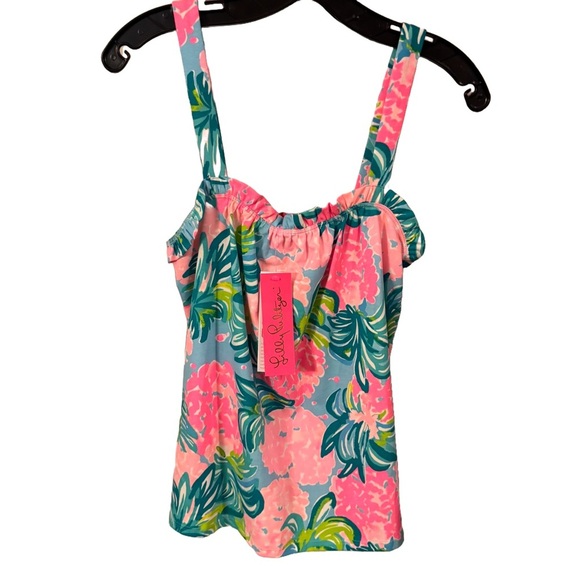 Lilly Pulitzer Jia Tank Top floral ruffle neckline size S. NWT - Picture 1 of 10